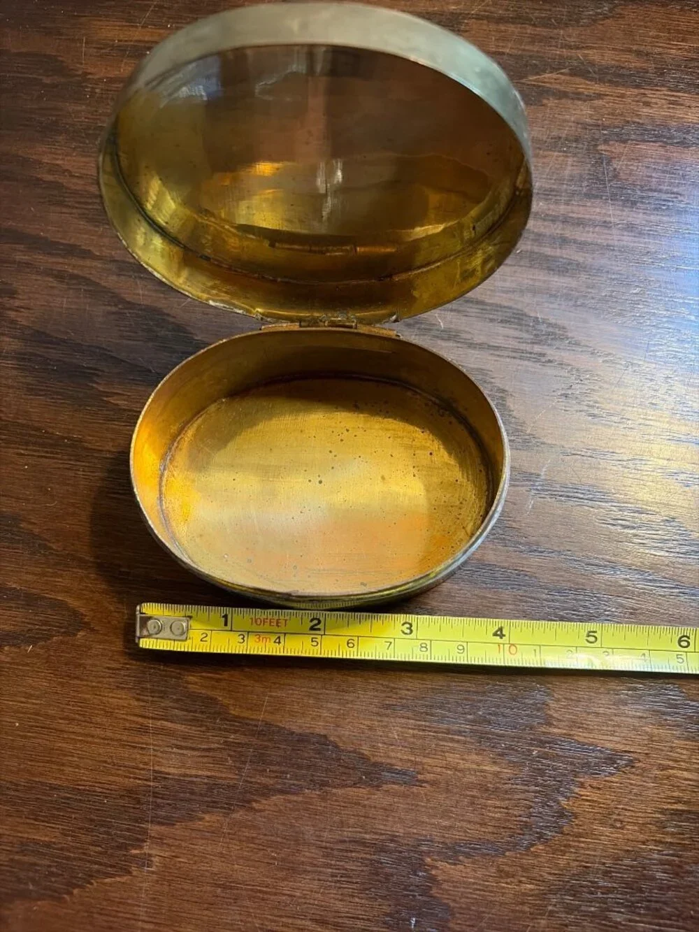 Vintage Indian Brass Oval Trinket Box With Engraved Floral Design